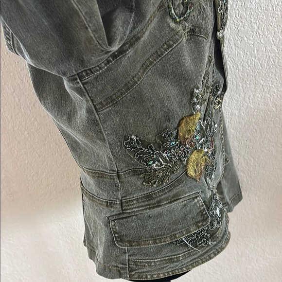 Y2K Gorgeous Vintage Italian Rossi Roma Embroidered Sequins Women's Denim Jacket - Picture 5 of 14